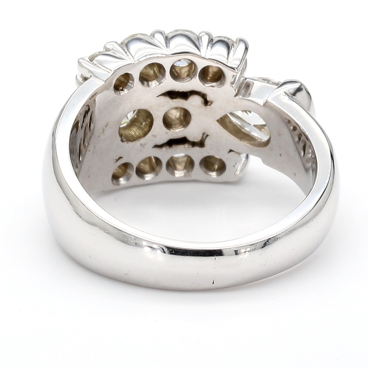 3.75 Carat Pear & Round Diamond 14K White Gold East West Bypass Cluster Ring
