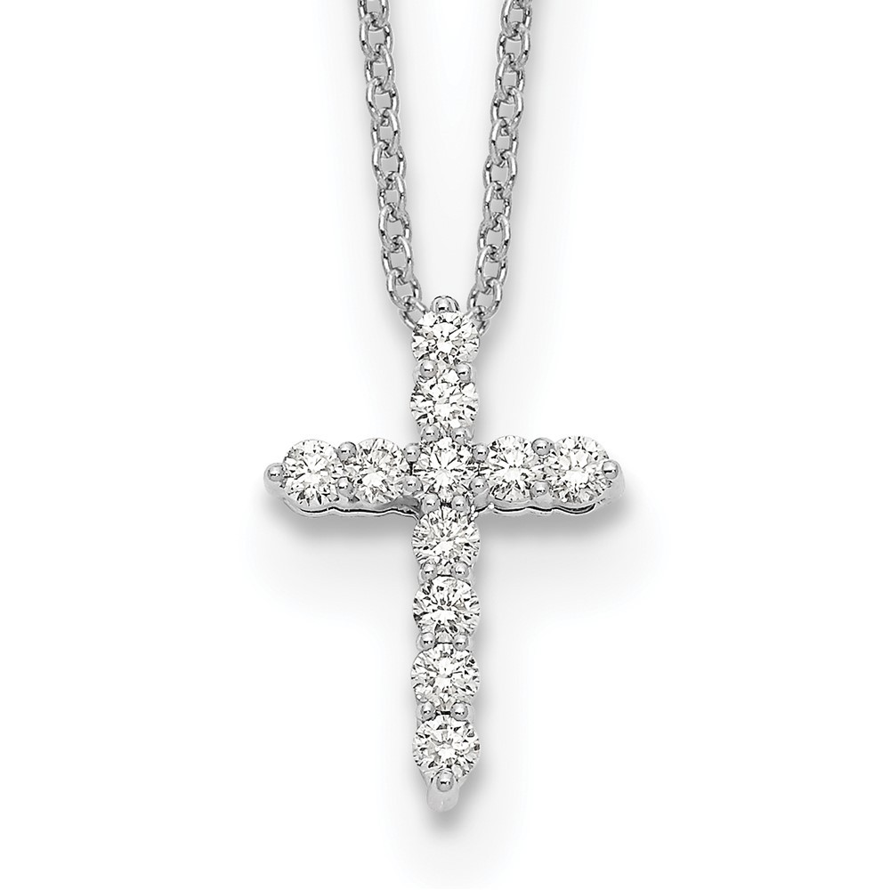 14k White Gold 1/4 Ct Round Cut Lab Grown Diamond Cross Pendant Necklace 18″