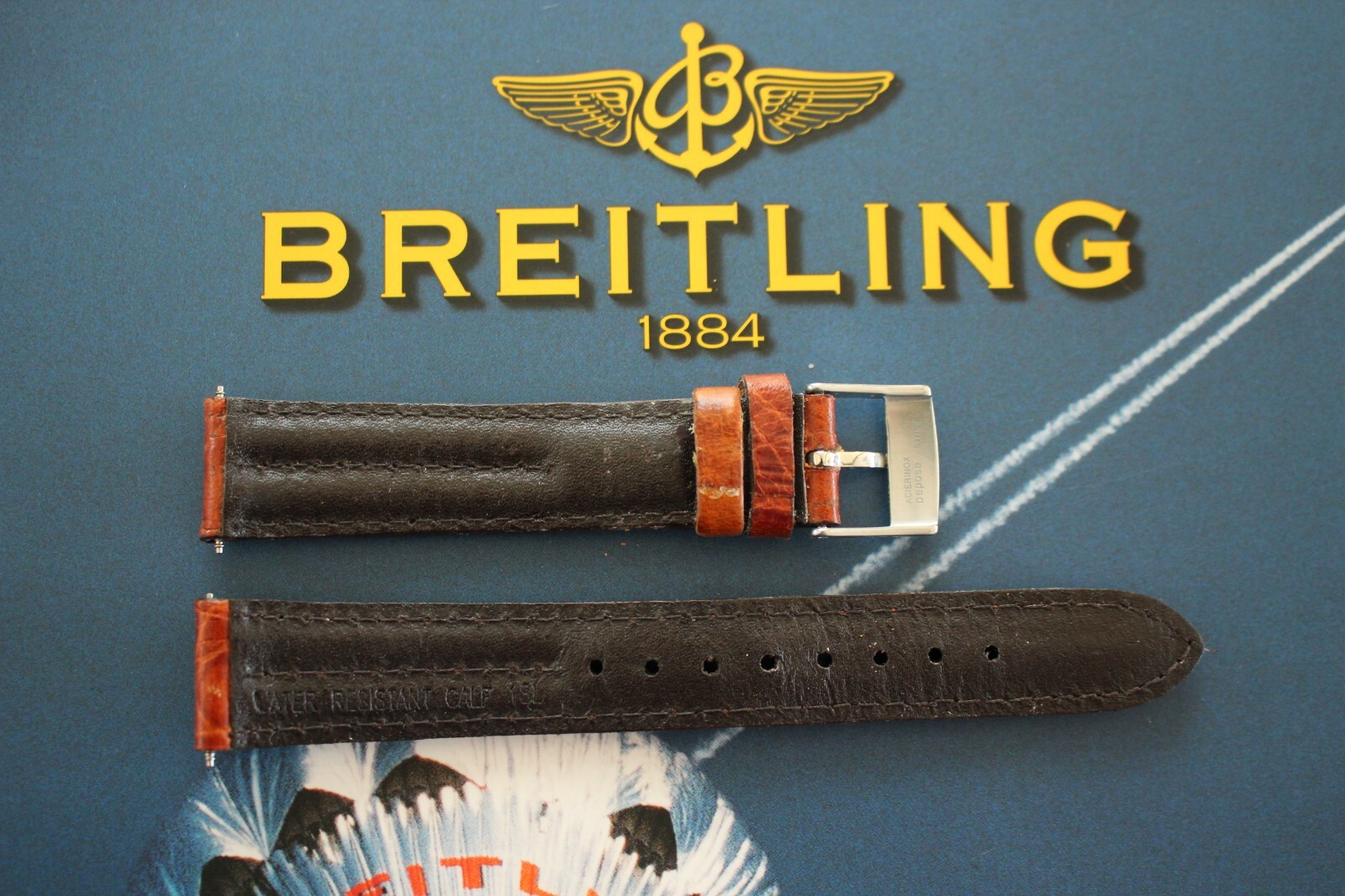SHARP 18-16 TONGUE BUCKLE TAN DBLE BUMP WATCH BAND WATCHBAND STRAP FOR BREITLING