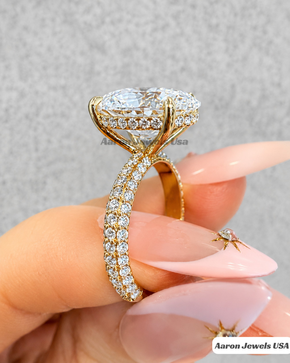 6.70Ct F VS1 Oval cut IGI Lab Grown Hidden Halo Diamond Ring 14K Yellow Gold