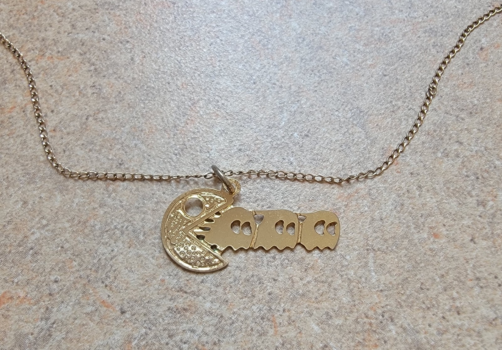 Vintage Pac Man with 3 Ghosts GF Pendant/Charm with 16″ Chain