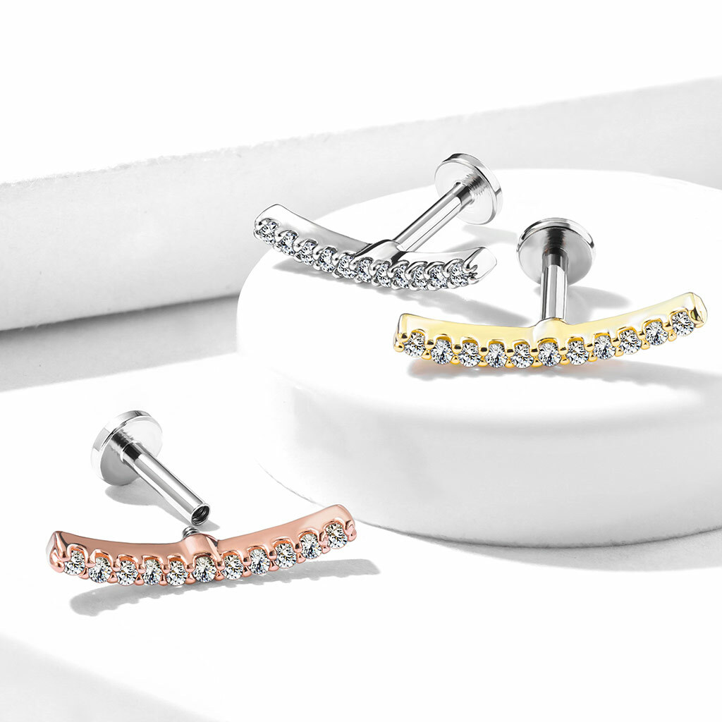 15mm Lined CZ Curve Labret Conch Tragus Helix Daith Ear Cartilage Piercing