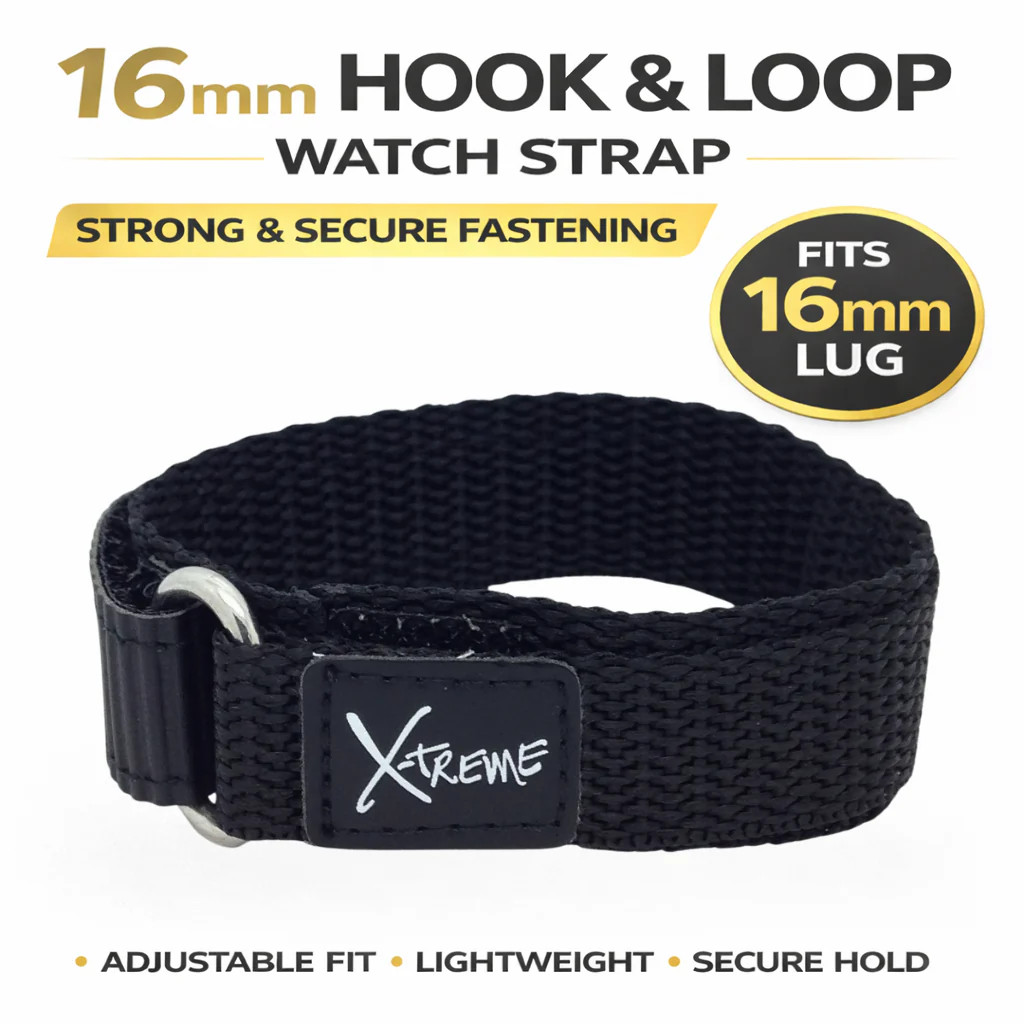X-Treme 16mm Black Tough Secure Hook & Loop Nylon Watch Band Strap Ladies Women’