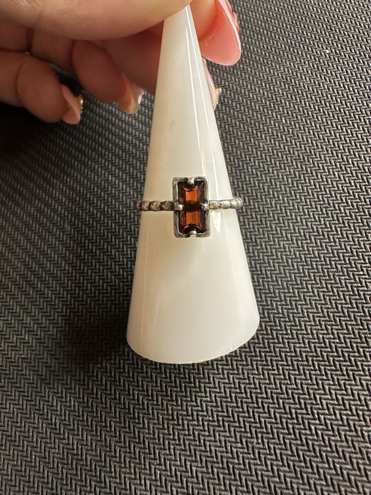 PZ Signed Or Paz Sterling Silver 925 Israel Red Garnet Ring, Size 7.5