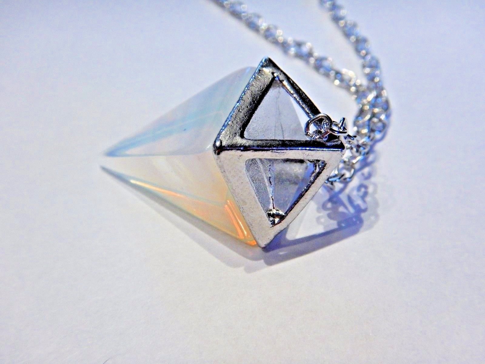 OPALITE PENDULUM NECKLACE stone crystal opalescent point charm moon pendant Q5