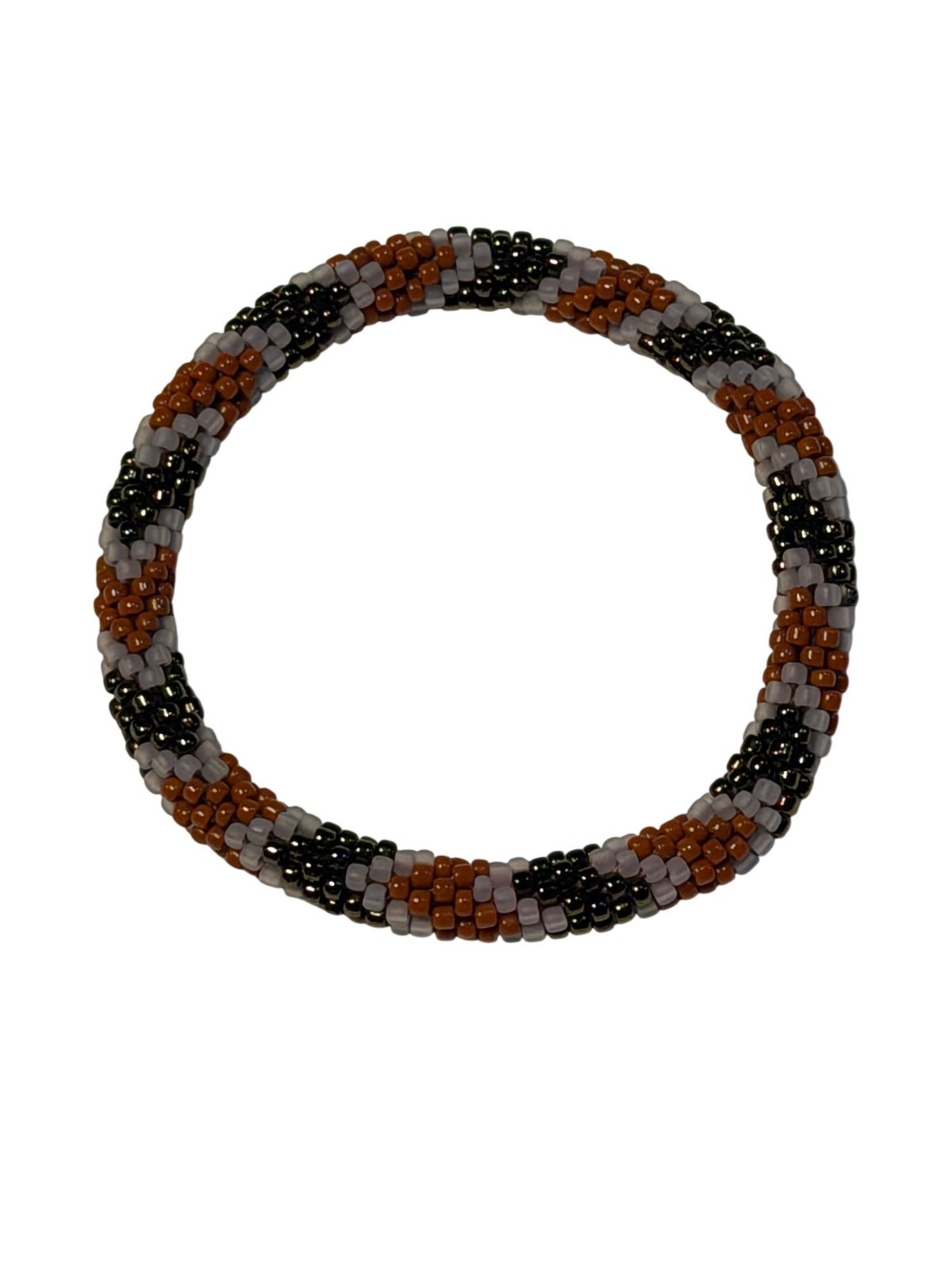 Sashka Bracelet Handmade Boho Chic Crochet Beaded Roll-On 2.5″ Brown Black White