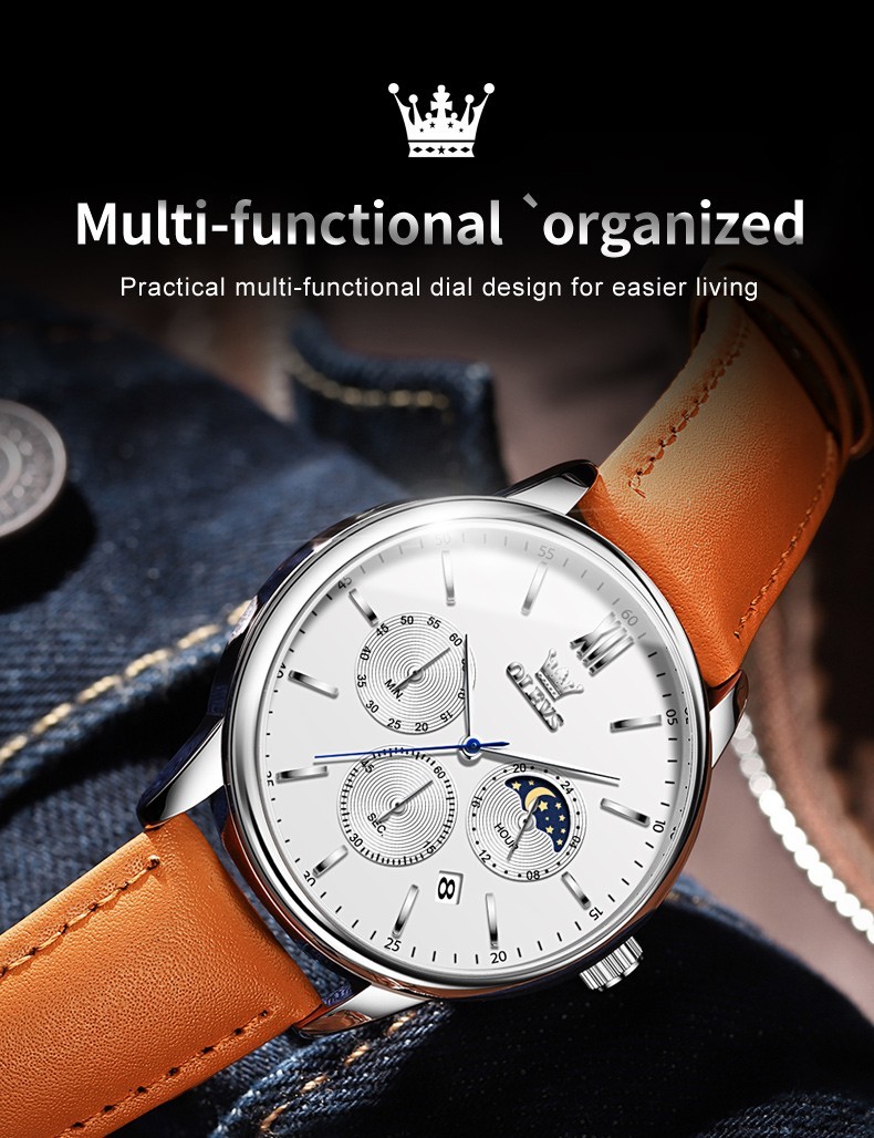 OLEVS 2922 Luminous 3ATM Waterproof Man Present Leather Classy Hand Quartz Watch