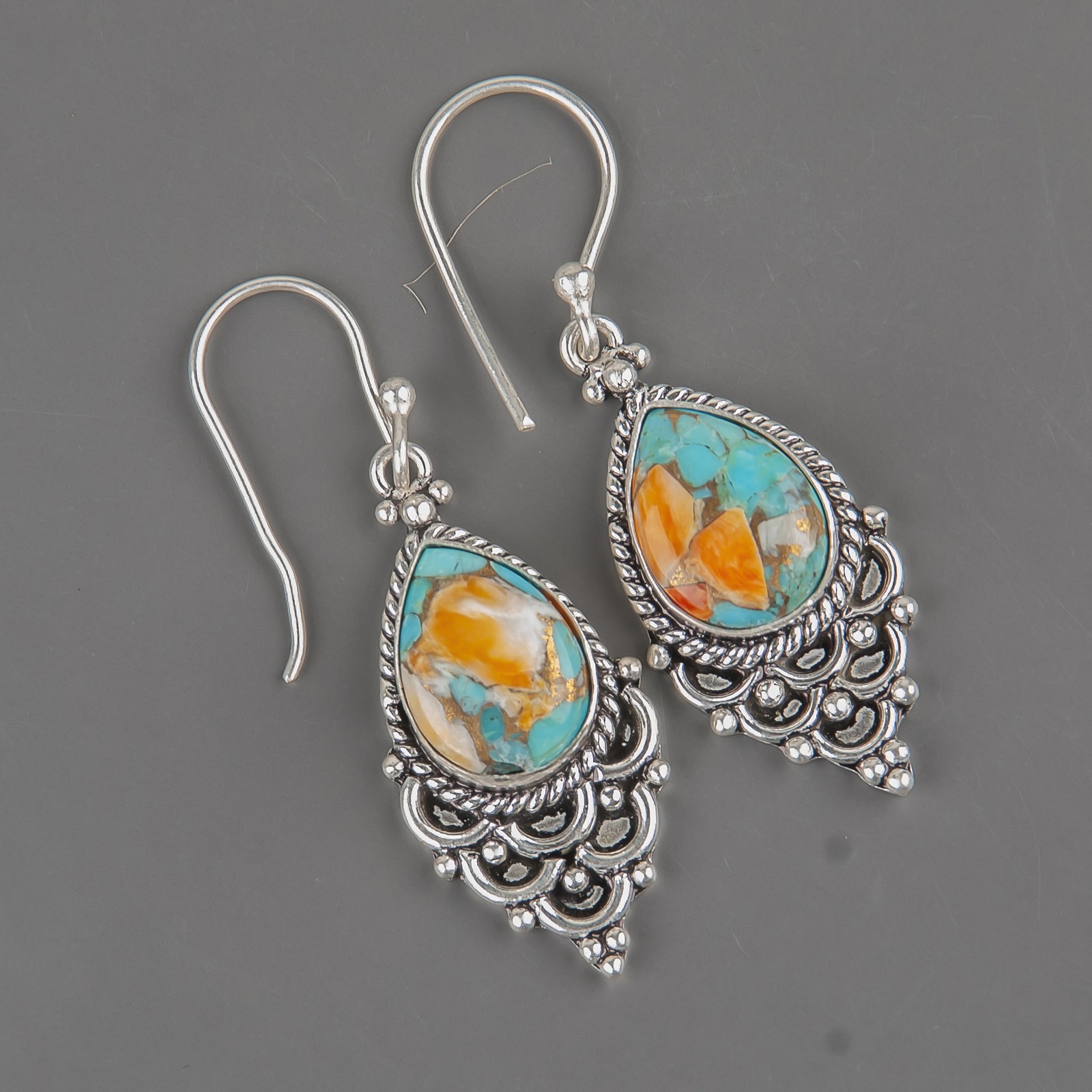 Pear Spiny Oyster Gemstone 925 Silver Wedding Birthday Ethnic Earrings Jewelry