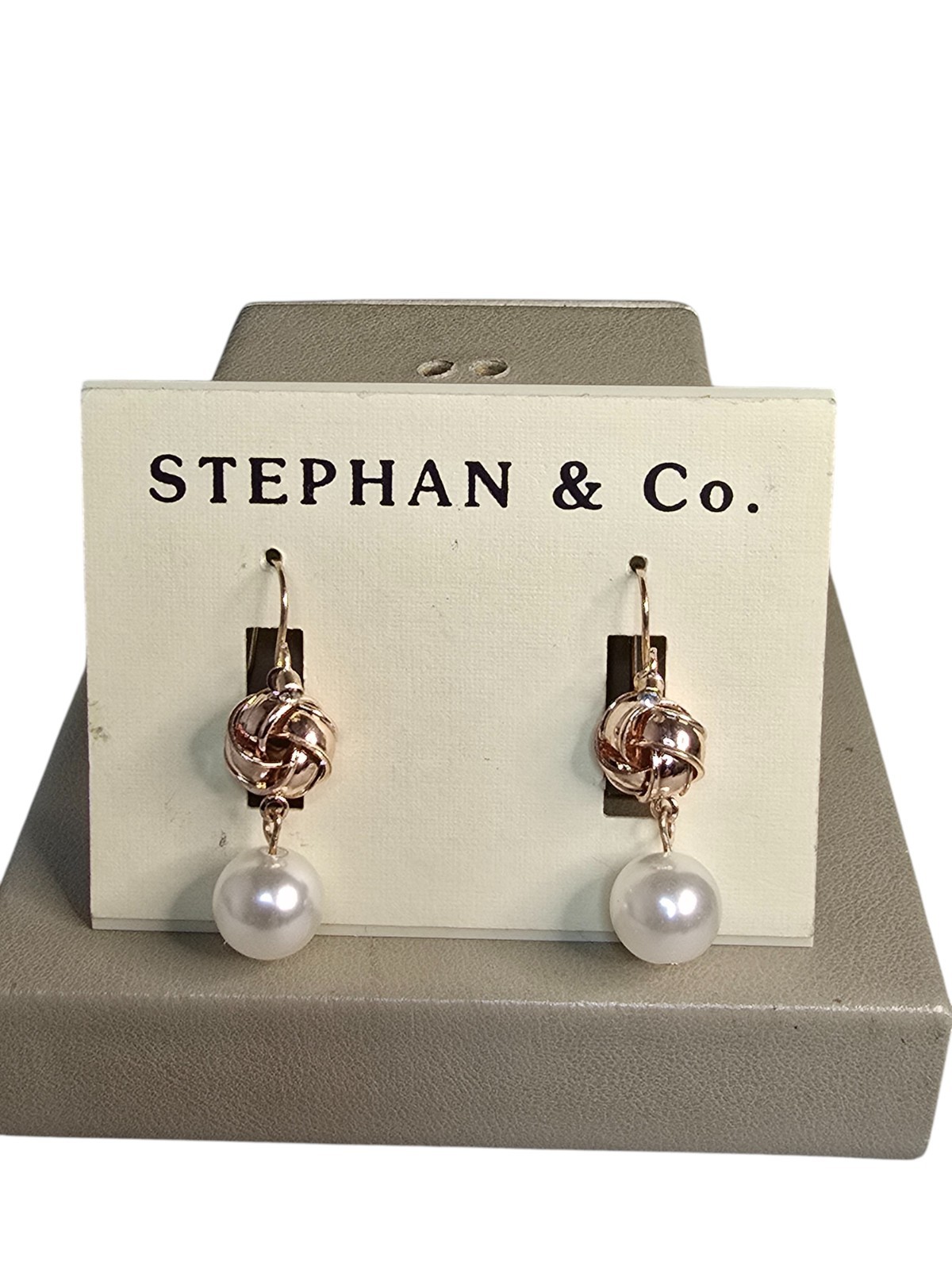 Stephan & Co Women’s Rose Gold Plated Knot Faux Pearl Hook Earrings NWT