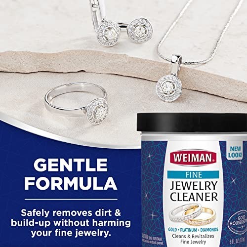 Weiman Fine Jewelry Cleaner Liquid with Cleaning Brush – Restores Shine & Brilli