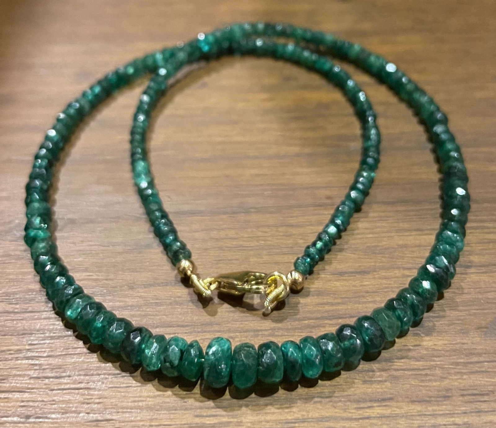 Natural Zambian Emerald Necklace 9K SOLID GOLD Clasp Faceted Emerald Beads