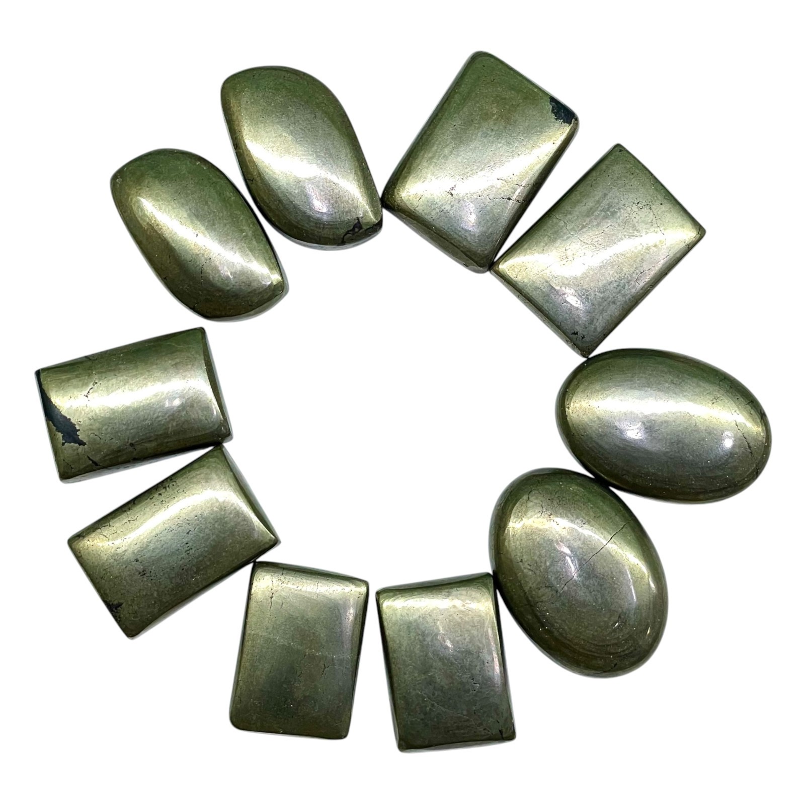 10 Pcs Natural Pyrite Cabochon 20-27mm Loose Golden Metallic Luster Gemstones
