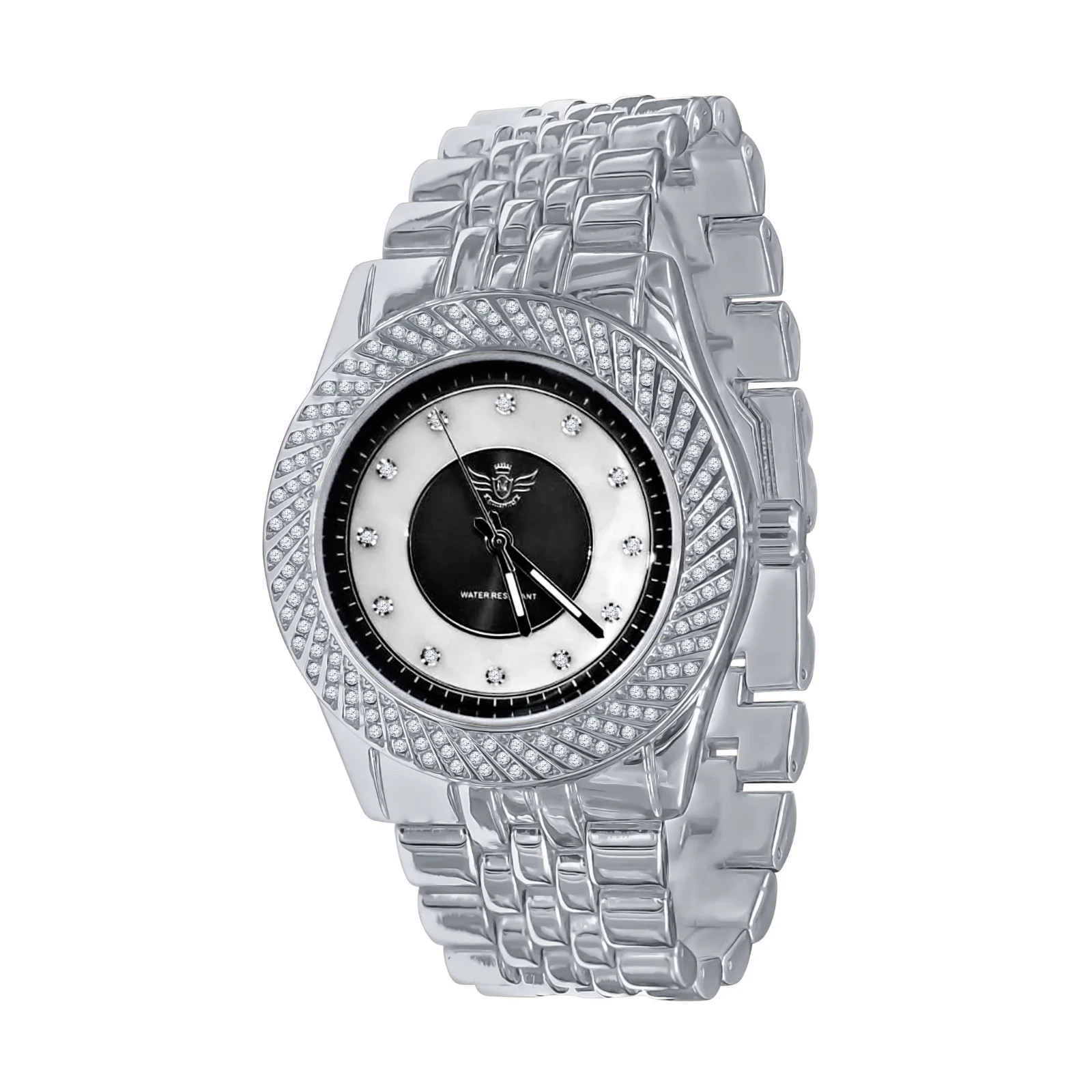 Iced Out Silver Mens Watch Japan Quartz Crystal Bezel Dress Luxury 43mm