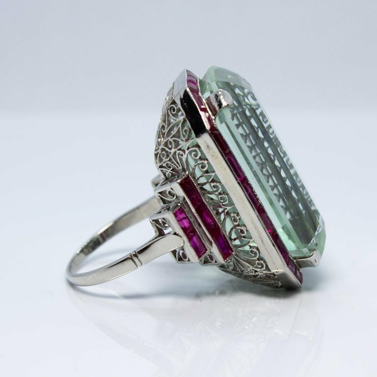 935 Silver Vintage Antique Art Deco Large Aquamarine Anniversary Ring 58.22 CT