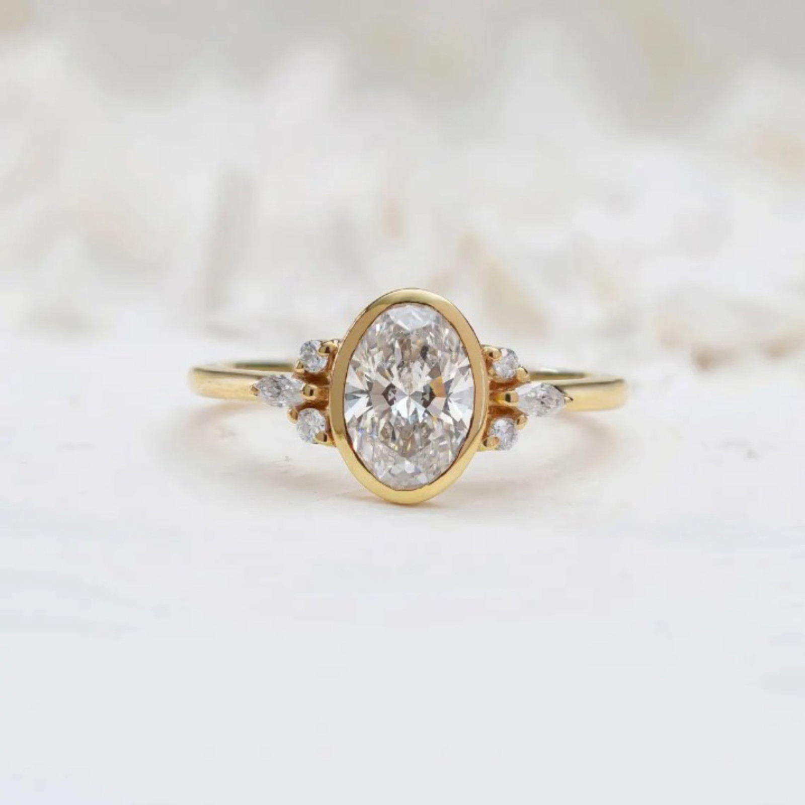 1 Carat Oval Cut Lab Grown Diamond Engagement Ring | 14k Yellow Gold VVS VS