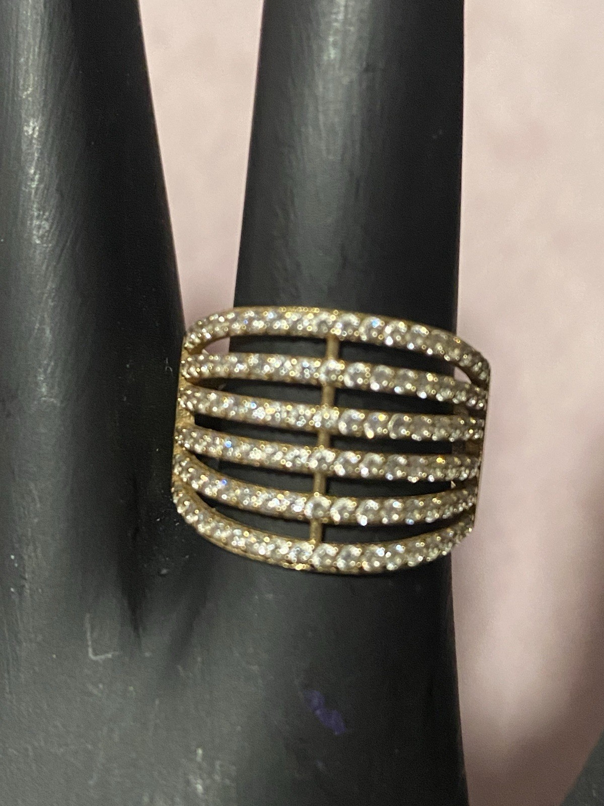 GOLD 10k SOLID women ring band Size 6.5 multirow Sparkly cocktail statement ring