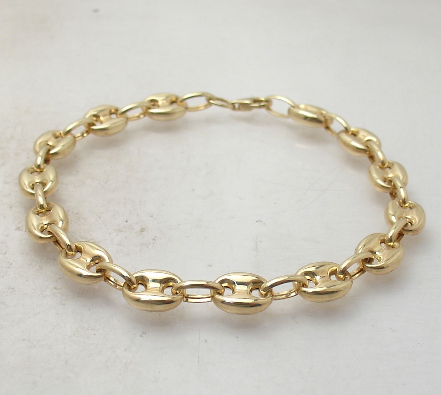 7.6mm Unisex Puffed Mariner Anchor Link Chain Bracelet Real 10K Yellow Gold