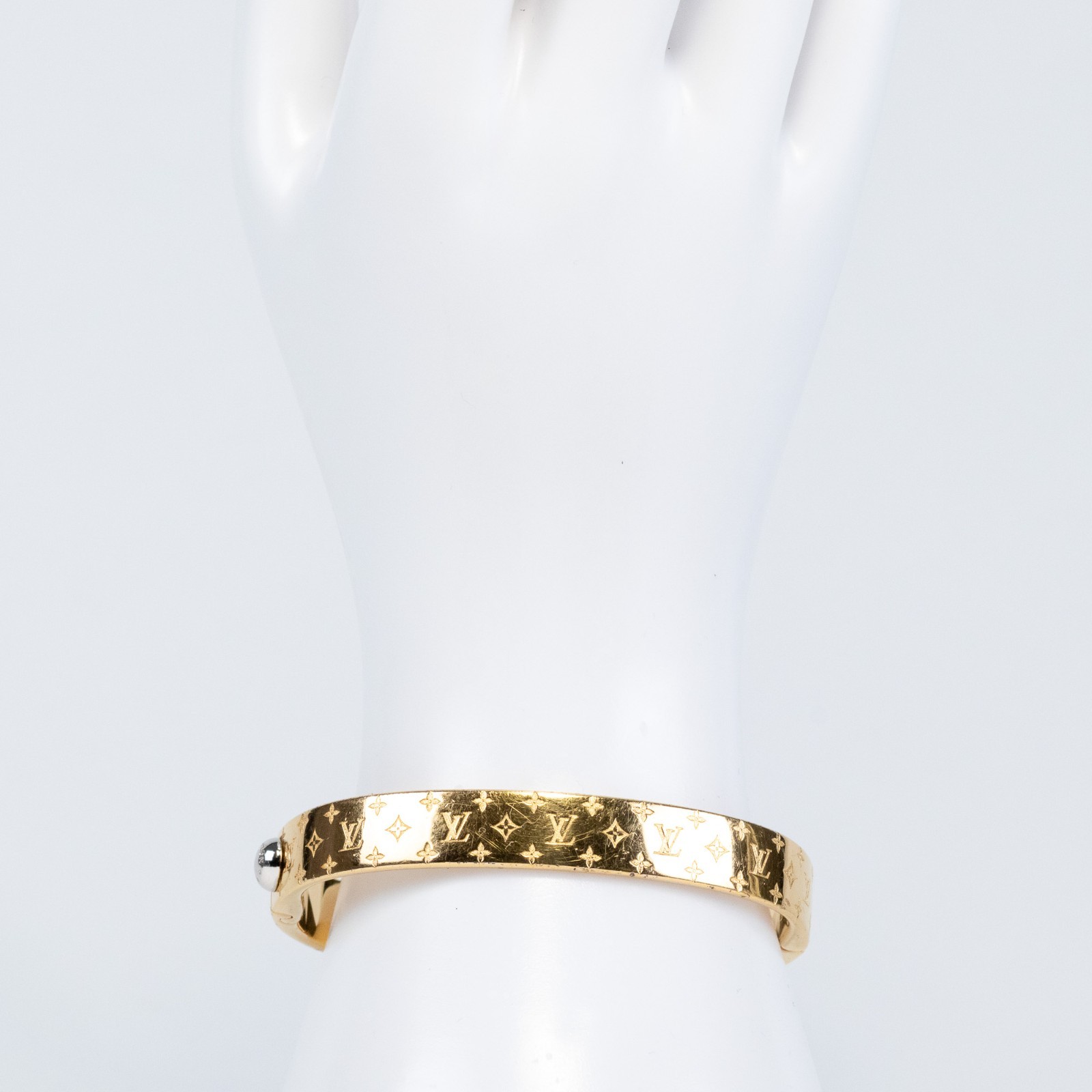 Louis Vuitton LV Nanogram Cuff Bracelet M00252 Bangle Gold Tone Size M Authentic