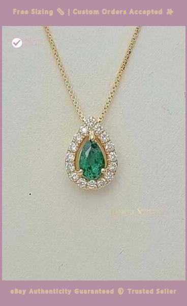 1.20CT Pear Cut Natural Emerald & Diamond Halo Pendant For Wife 14k Yellow Gold