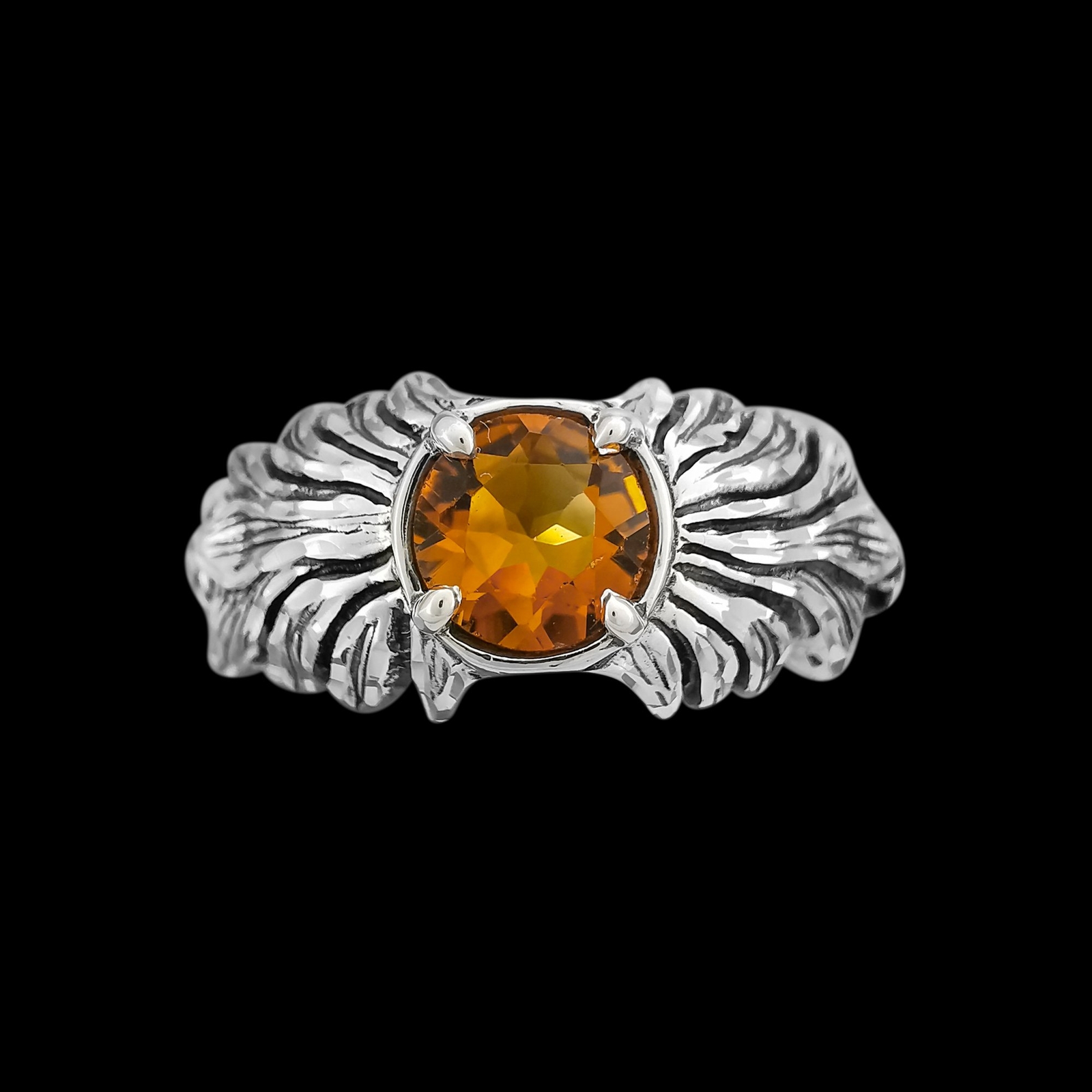 Citrine Diamond Ring • 925 Sterling Silver • November Birthstone