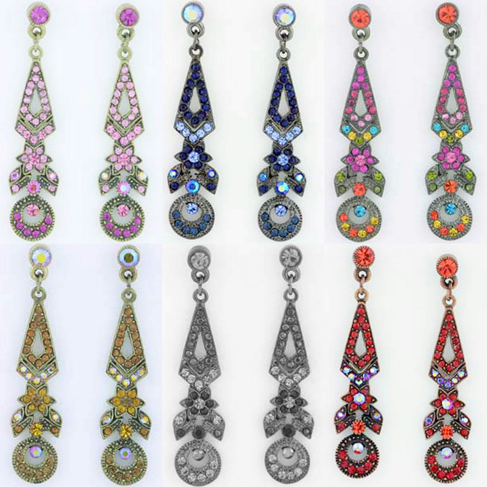 ICON 2 in BLUE MULTICOLOR GOLD BLACK RED CRYSTAL DROP SILVER TONE EARRINGS NEW