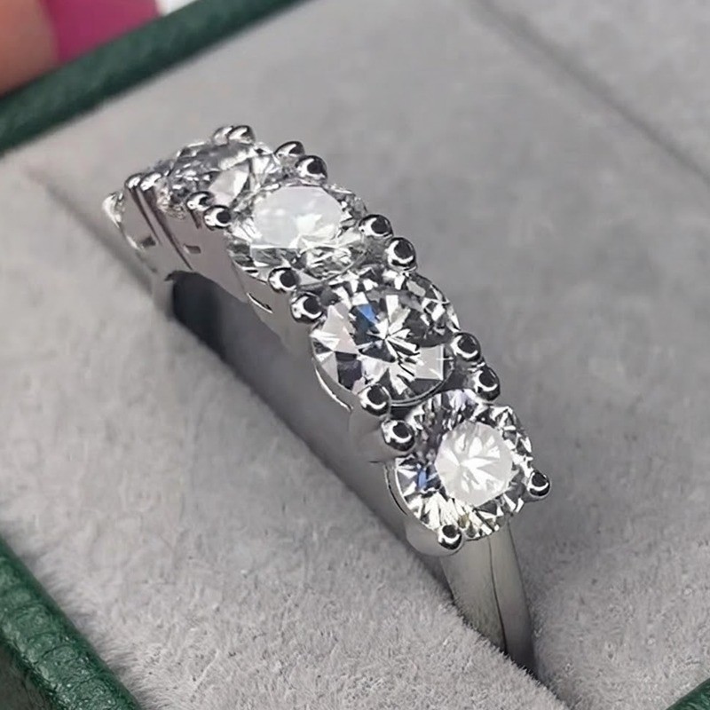 2.0 CTW Round Cut Moissanite Five Stone Anniversary Ring 14K White Gold Plated