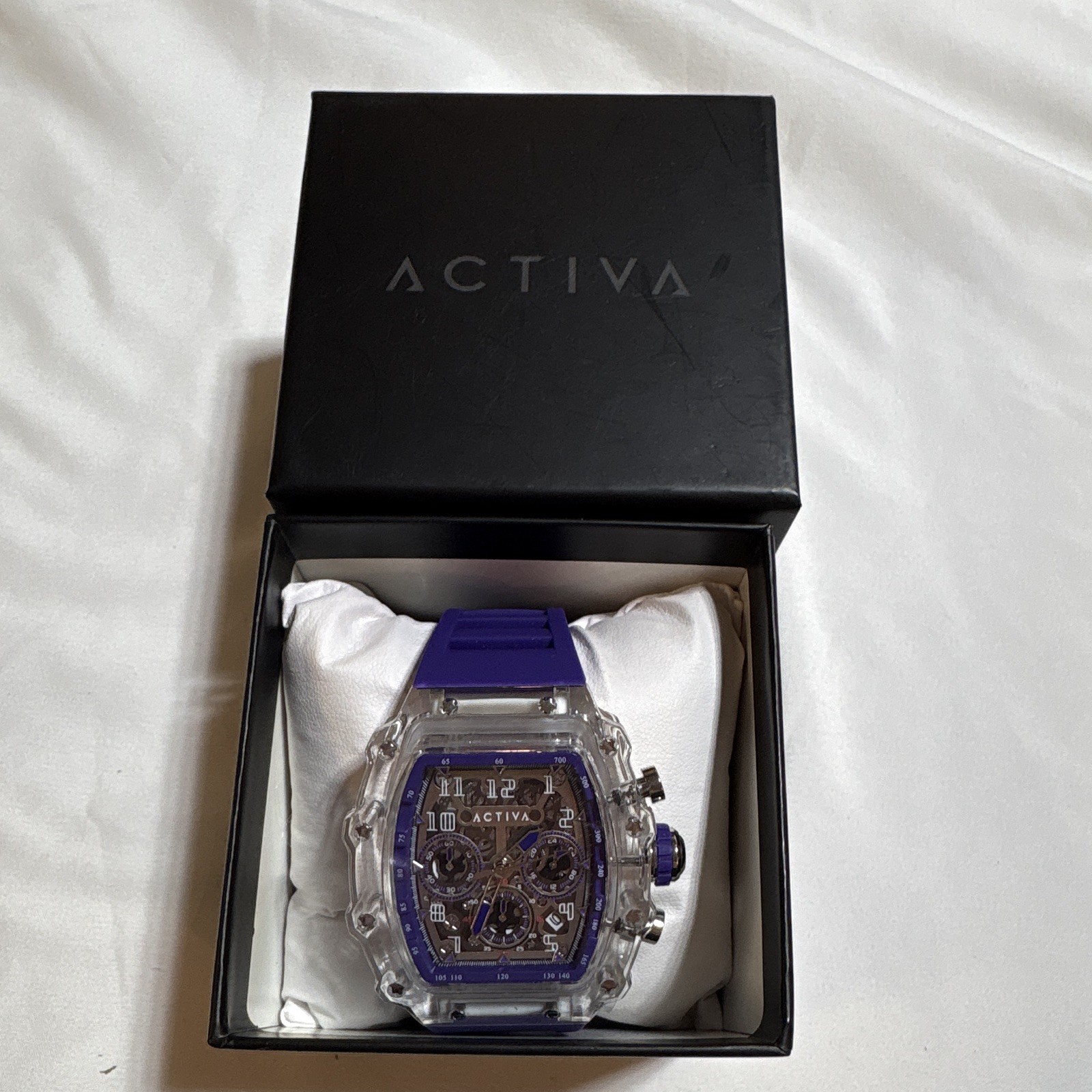 Activa ACW2305-010 Unisex 50mm Clear Resin Blue Silicone Multi-Function Watch