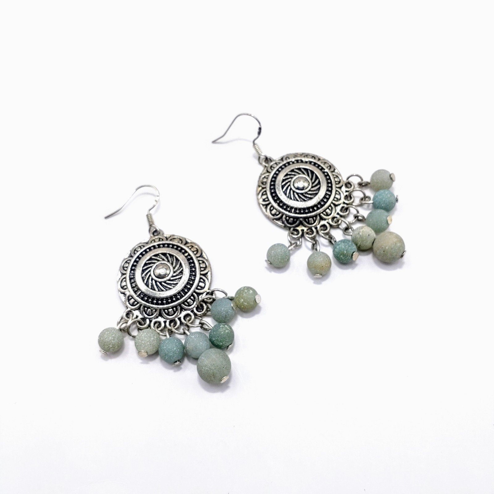 Gemstone Earrings Dangle Drop Beaded Crystal Boho Sterling Silver Hooks Handmade