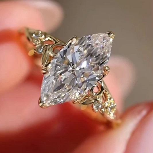 2.95 TCW Marquise Cut Moissanite Cluster Engagement Ring 14K Yellow Gold Plated