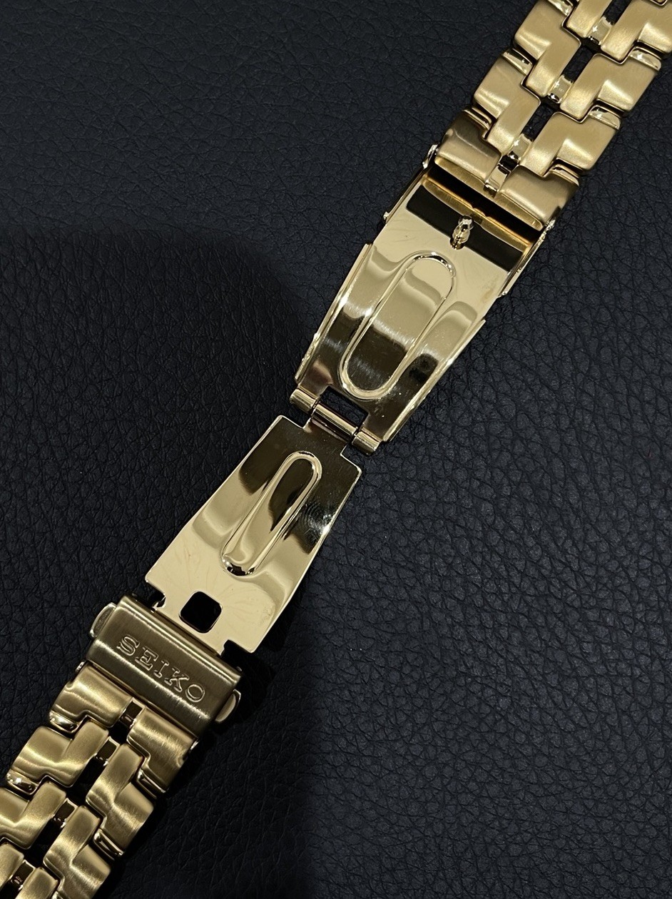 Seiko Yellow Tone Watch Band H-Link Bracelet Push Button Deployant Clasp