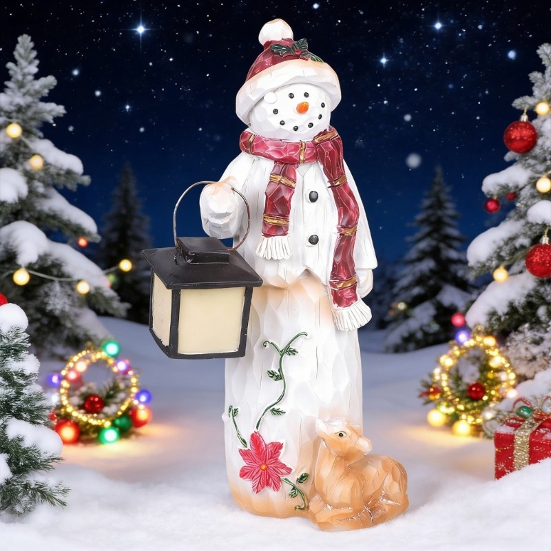 Snowman Lantern Figurine Resin Statue Children Indoor Outdoor Garden Yard Decor