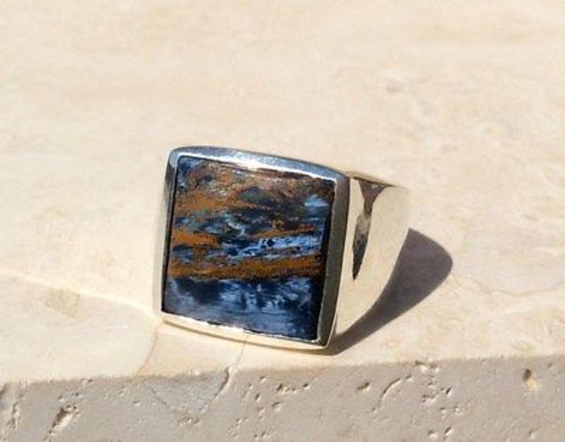 Solid 925 Sterling Silver Natural Pietersite Square Gemstone Men’s Unisex Ring