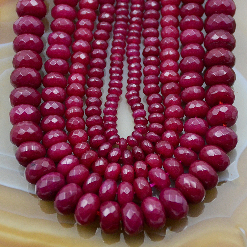 Faceted Ruby Jade Rondelle Beads 15″ 2x4mm 3x5mm 4x6mm 5x8mm 6x10mm