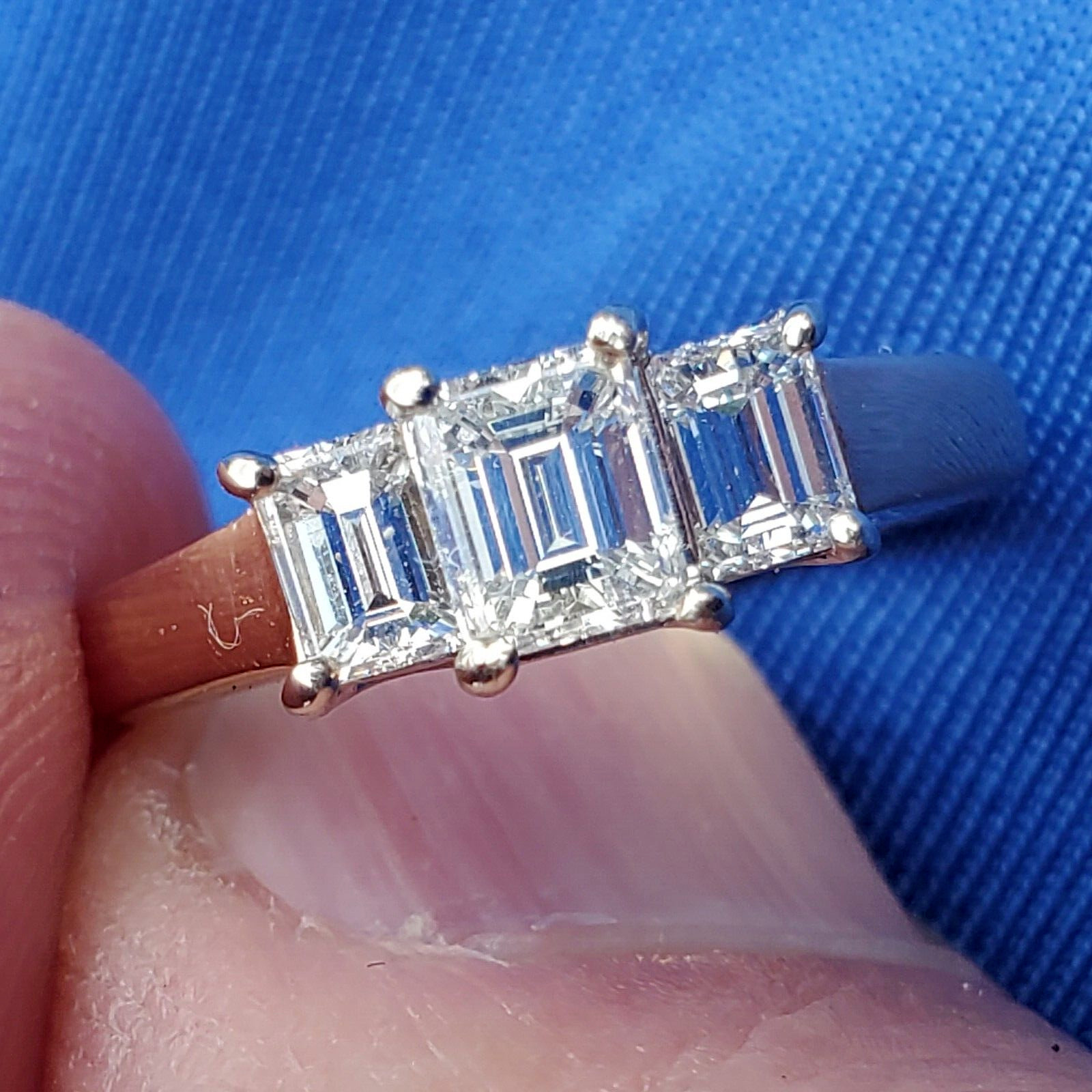 Original EARTH MINED DIAMOND Emerald cut Deco Engagement Ring Vintage 3 stone 7
