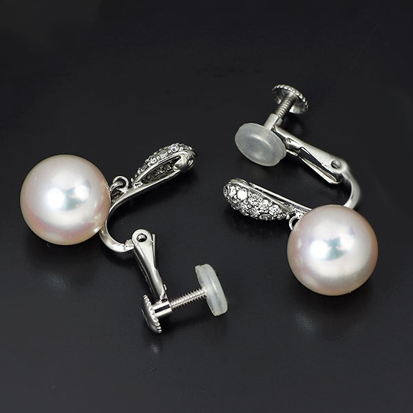 K18WG Akoya Pearl Diamond Earrings Approximately 9.1mm in diameter D0.24ct – Aut