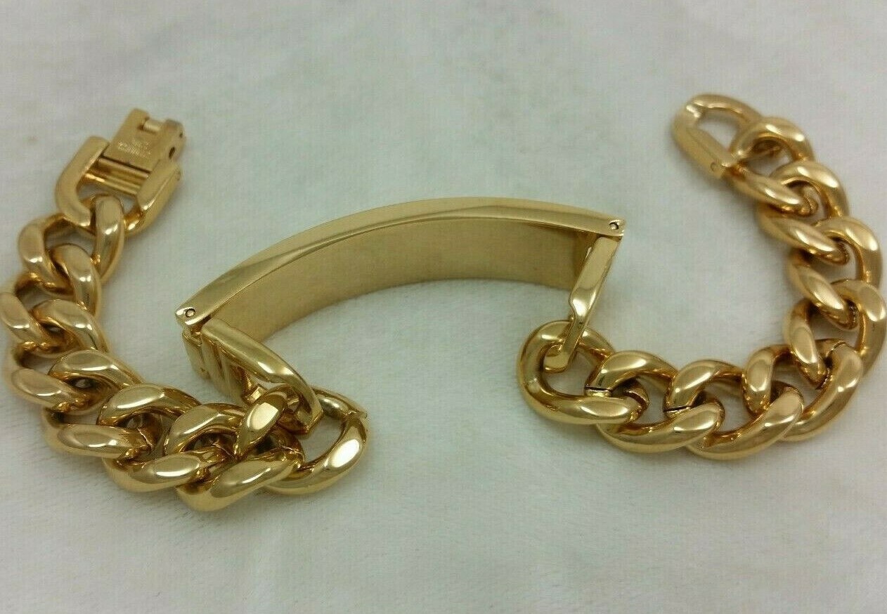 14k Gold Silver Stainless Steel Miami Cuban Curb Link Chain ID Bracelet 12mm