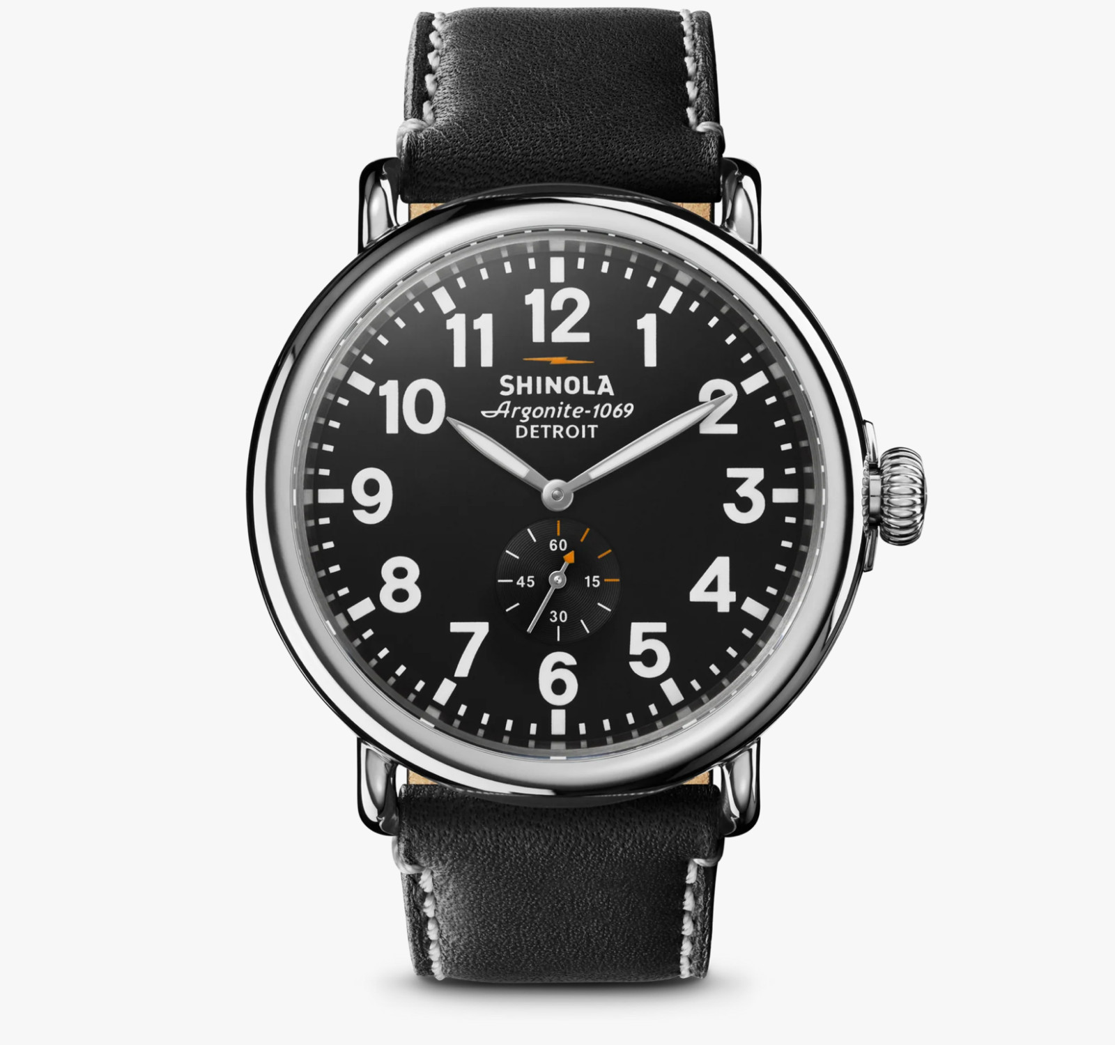 Shinola Runwell 47mm Polished Stainless Steel | Black Face | Argonite 1069