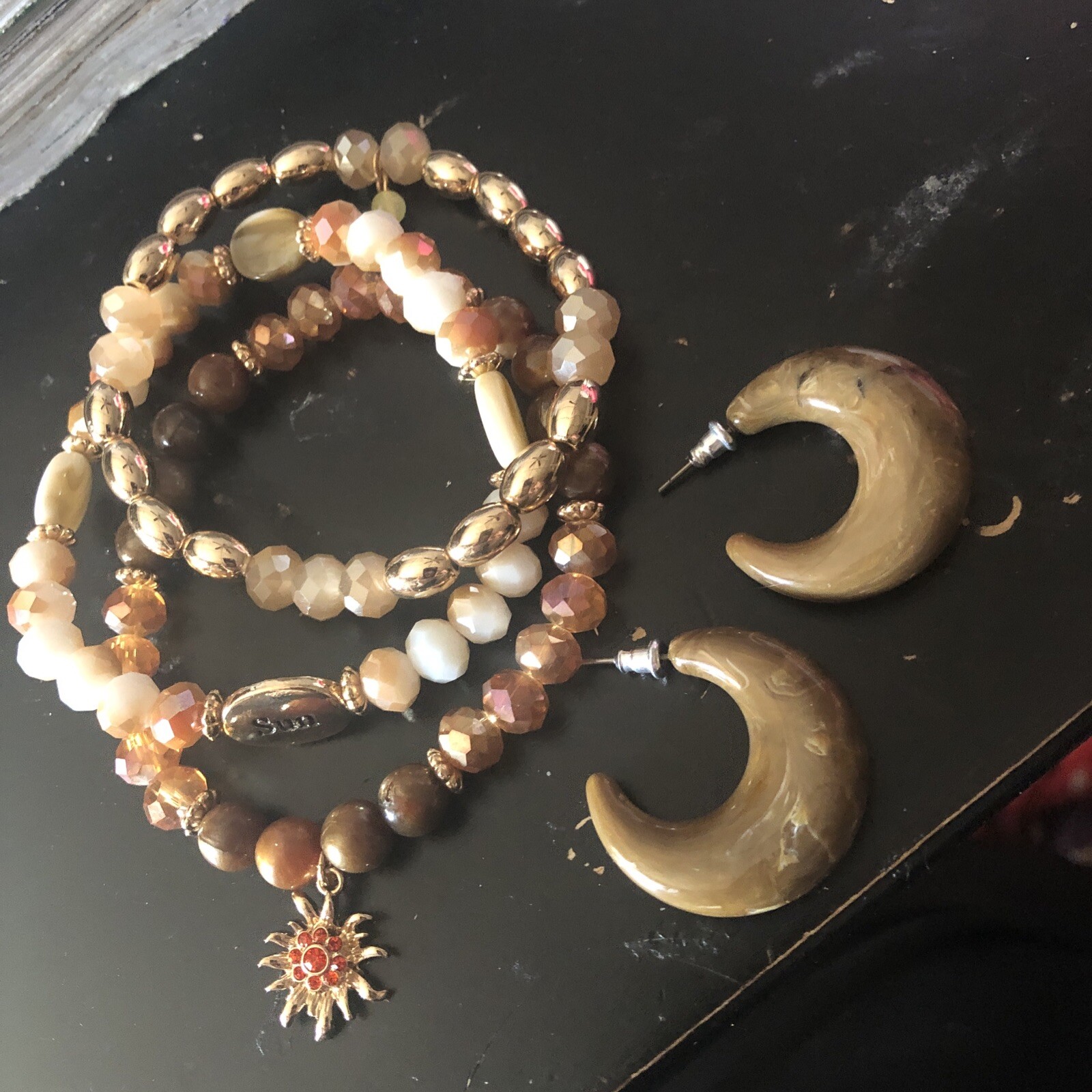 Sun Celestial Charm Bracelets 3 fits up to size 8 and 1 1/2 inch Hoop earrings