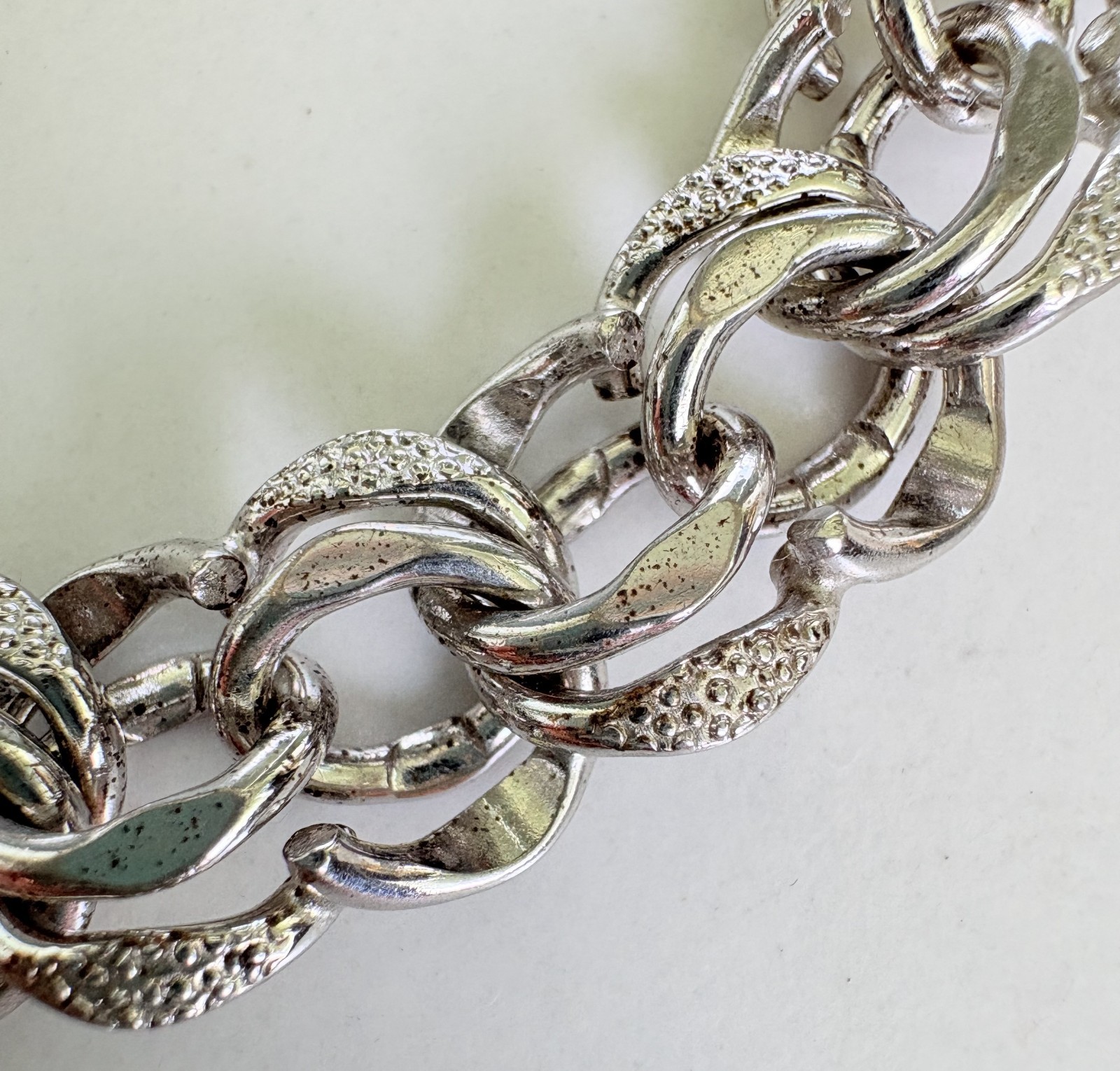Vintage Elco Sterling Silver Charm Bracelet Double Rings Safety Lock 7-1/4″