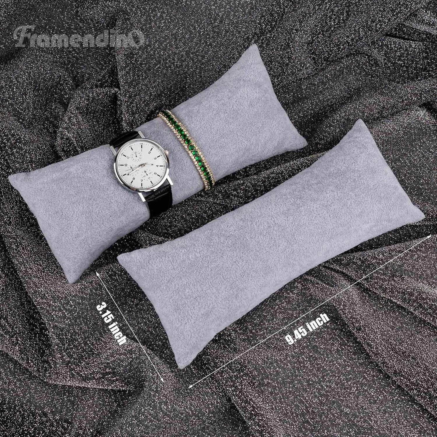 , 2 Pack Gray Long Watch Pillow Velvet Bracelet Bangle Cushions Display Pillo…