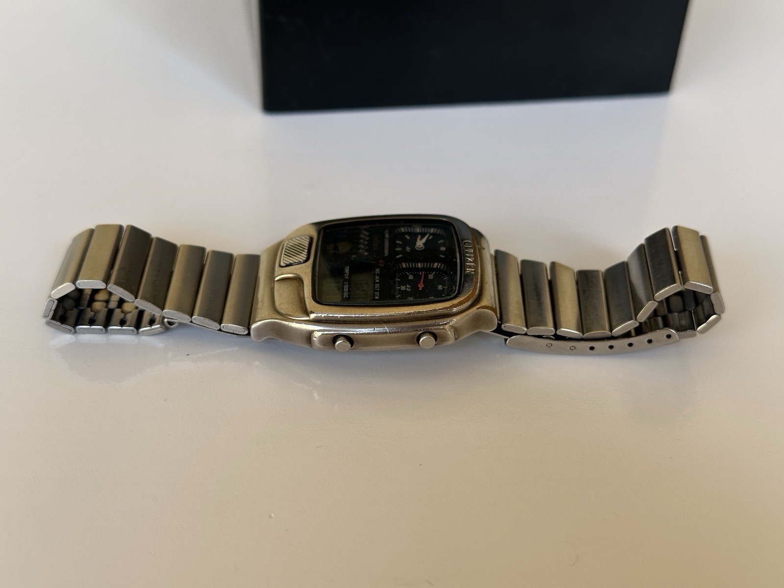 Vintage Citizen Ana-Digi Temp 8982-088549 Watch 35mm Chronograph Temperature Box