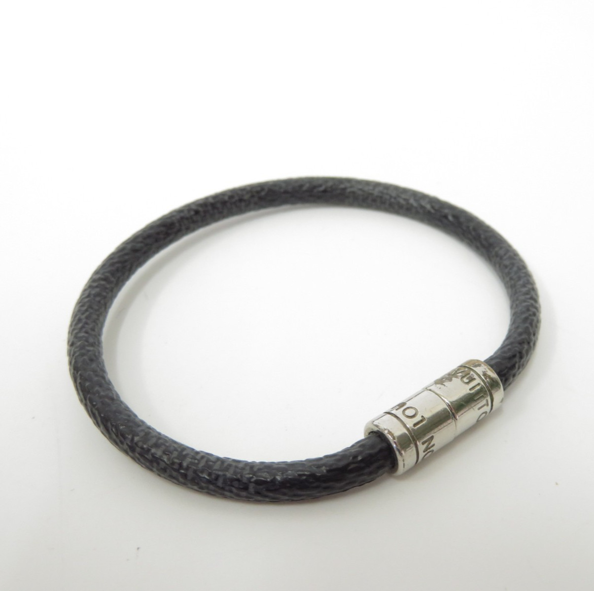 Authentic Louis Vuitton Damier Graphite Keep It Leather Bracelet #44203