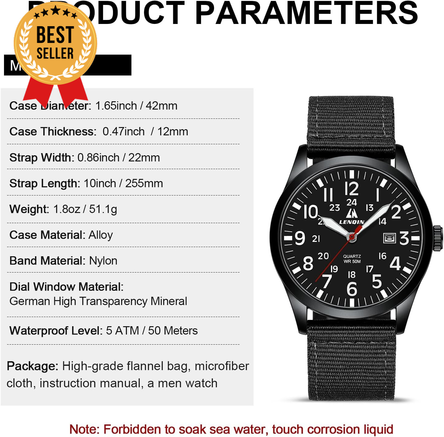 Men’s Military Sport Watch Nylon Strap Luminous Analog Quartz Waterproof Casual