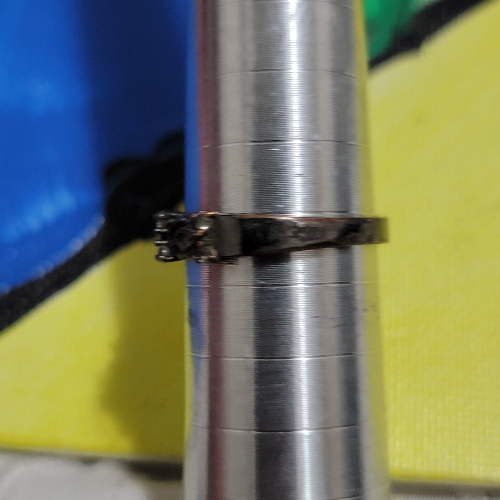 RARE black ruthenium-plated sterling wedding band with clear stones size 8.5