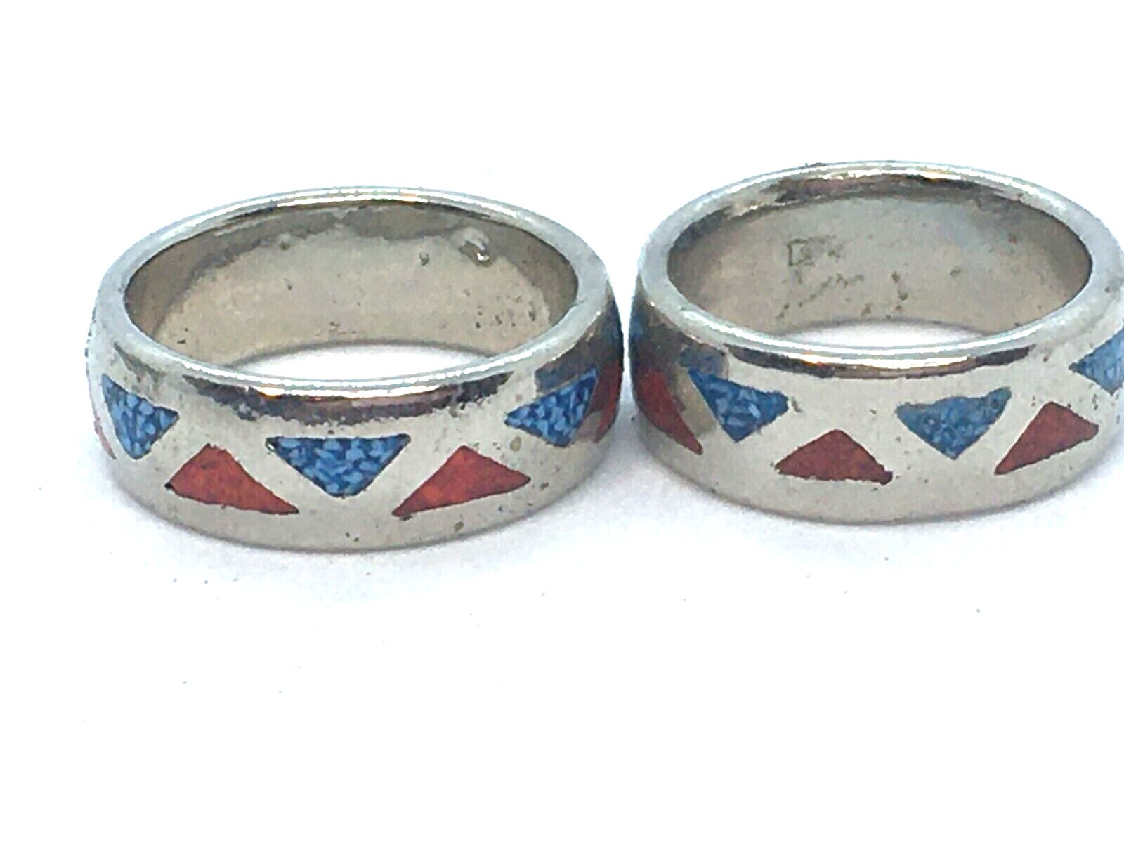 Mexico Native American Style Coral Turquoise Inlay Band Ring Size 6 7 8 8.5