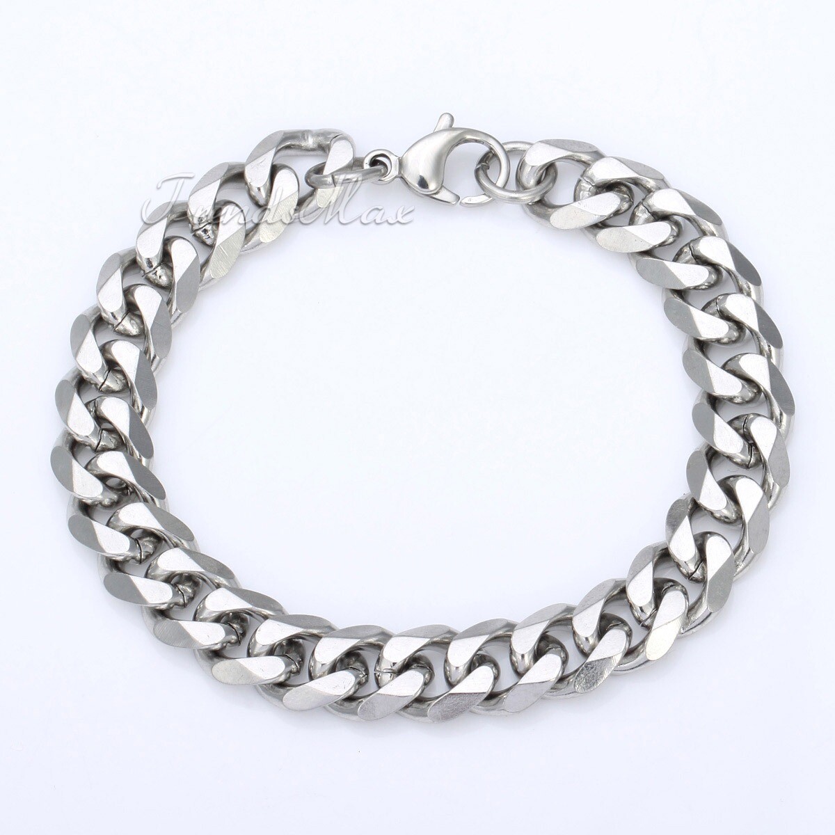 11mm Wide Mens Boys Curb Cuban Chain Silver Tone Stainless Steel Bracelet 7-11″