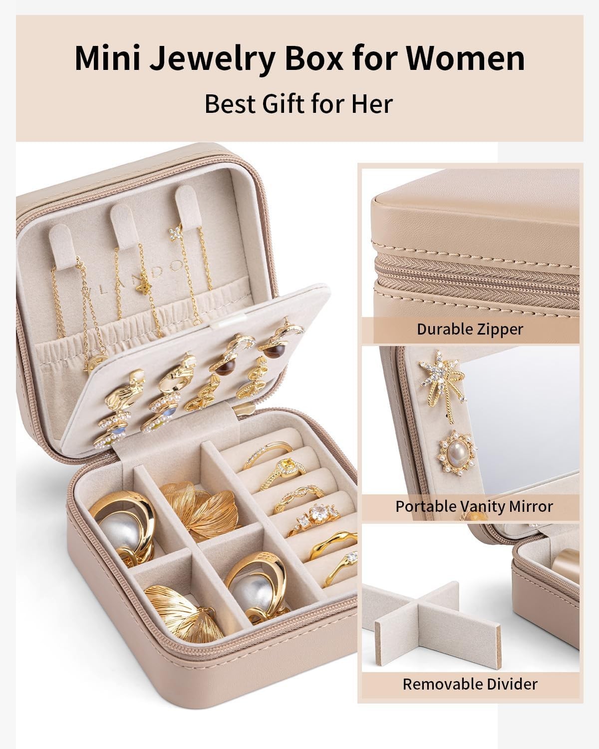 Small Travel Jewelry Box Organizer – Girls Women Gift Rings Earrings Necklace…