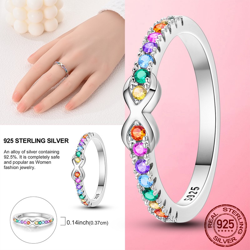LAZA 925 Sterling Silver Colorful Rainbow Finger Ring AAA CZ Women Jewelry