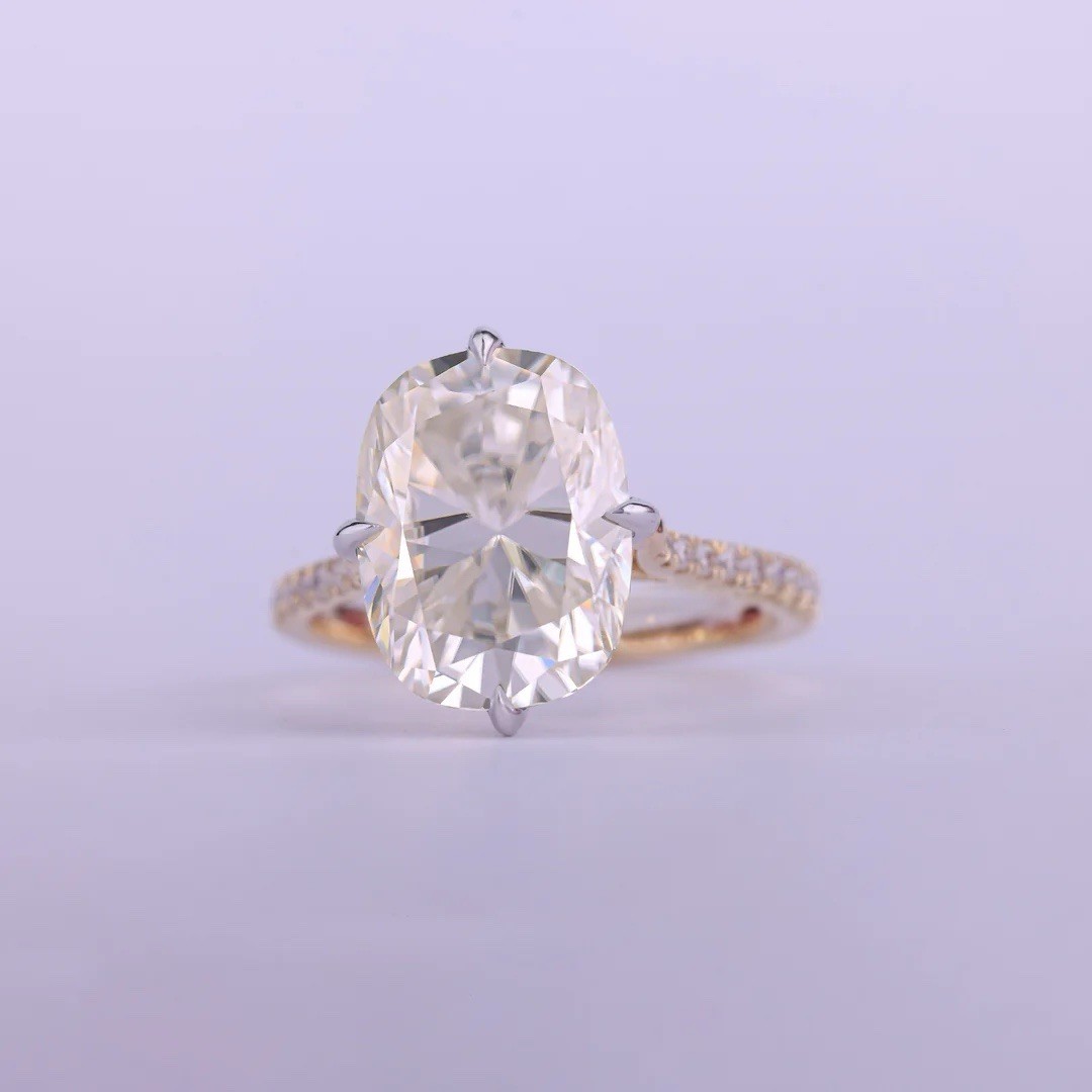 6 Ct Elongated Cushion Cut Diamond Engagement Ring Pave Setting Compass Prongs