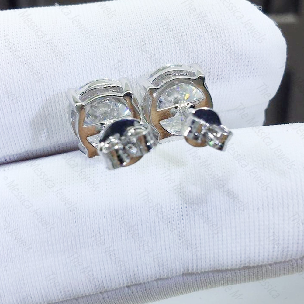 7.5 MM Round Cut Moissanite Solitaire Push Back Earring 14k White Gold Plated